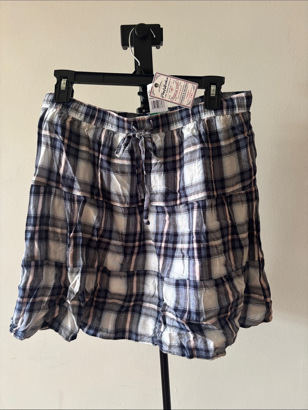 Plaid Drawstring Women’s Navy & White Skirt